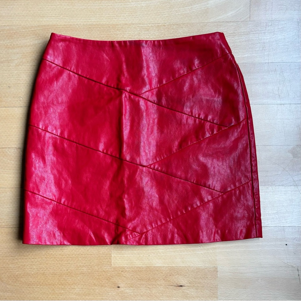 MinkPink Faux Red Leather Mini Skirt. Line And Display Stitching. Small.